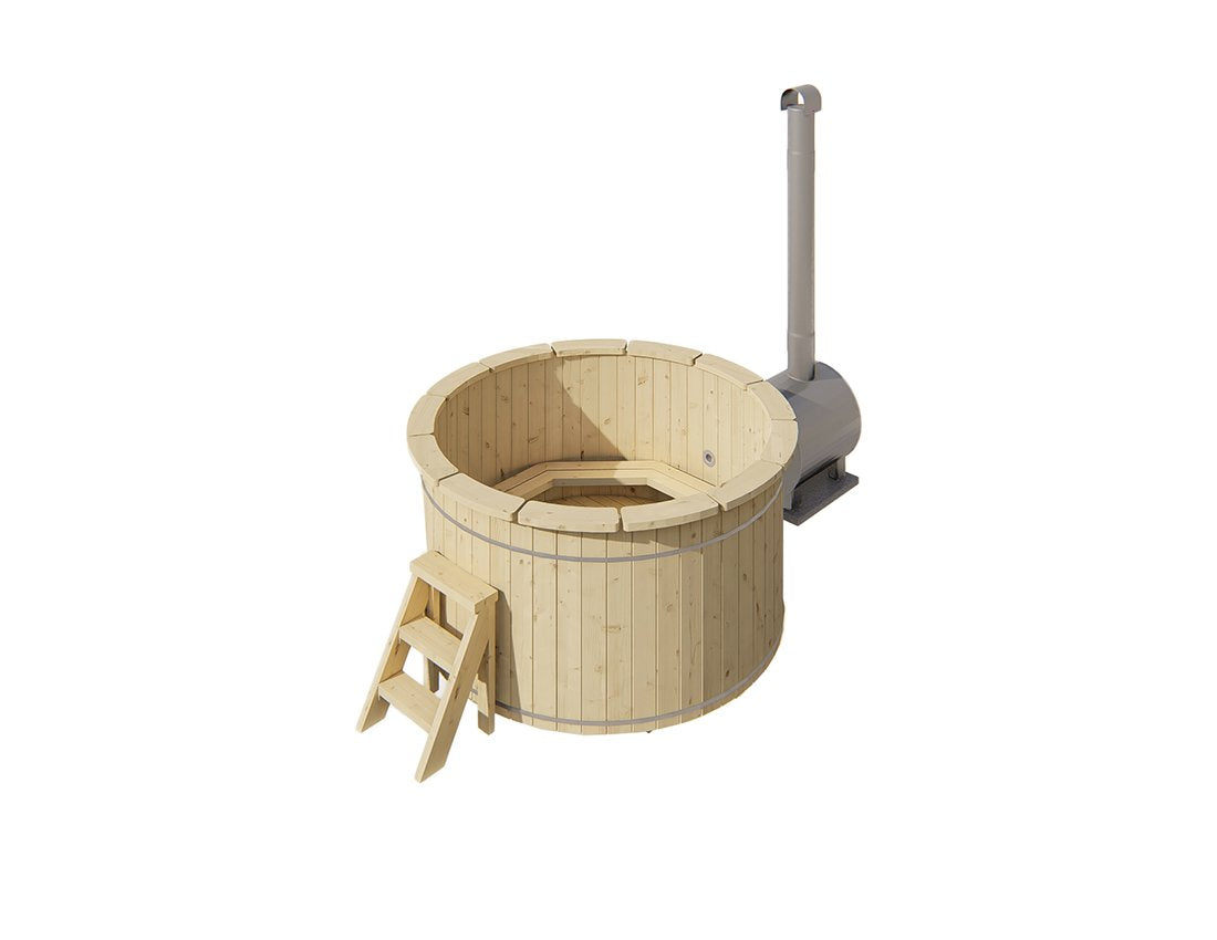Barrel hot tub with external wood burning heater – Ø 2m
