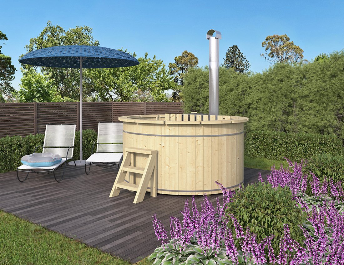 Barrel hot tub with internal wood burning heater – Ø 2m
