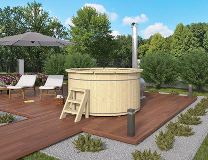Barrel hot tub with external wood burning heater – Ø 2m