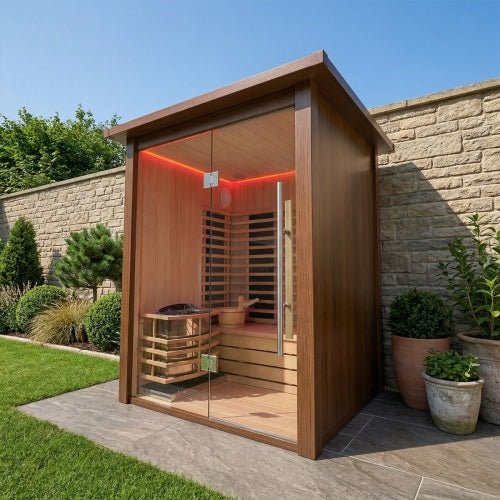 Hybrid Outdoor 2-Person Sauna - Infrared & Traditional Heater