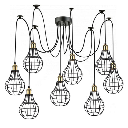 Industrial 8 Arm Spider Pendant Light E27 Adjustable Balloon Cage ~ 1179