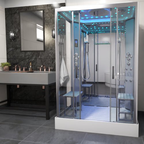 Insignia Platinum Chrome Framed Rectangular Twin Steam Shower Cabin 1400 x 900