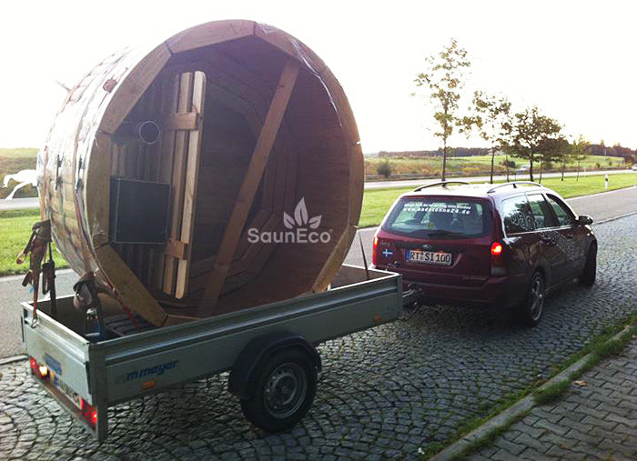 Barrel Saunas Mini Larch Hot Tub two-step entry ladder