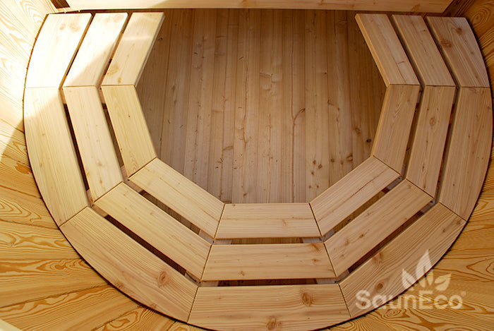 Barrel Saunas Mini Larch Hot Tub side view showing solid larch wall