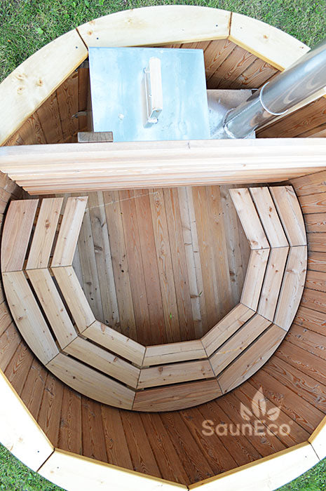 4-person Ø5.5ft Round Wood Hot Tub Barrel + Internal Wood-fired Stove