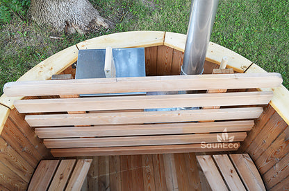 4-person Ø5.5ft Round Wood Hot Tub Barrel + Internal Wood-fired Stove