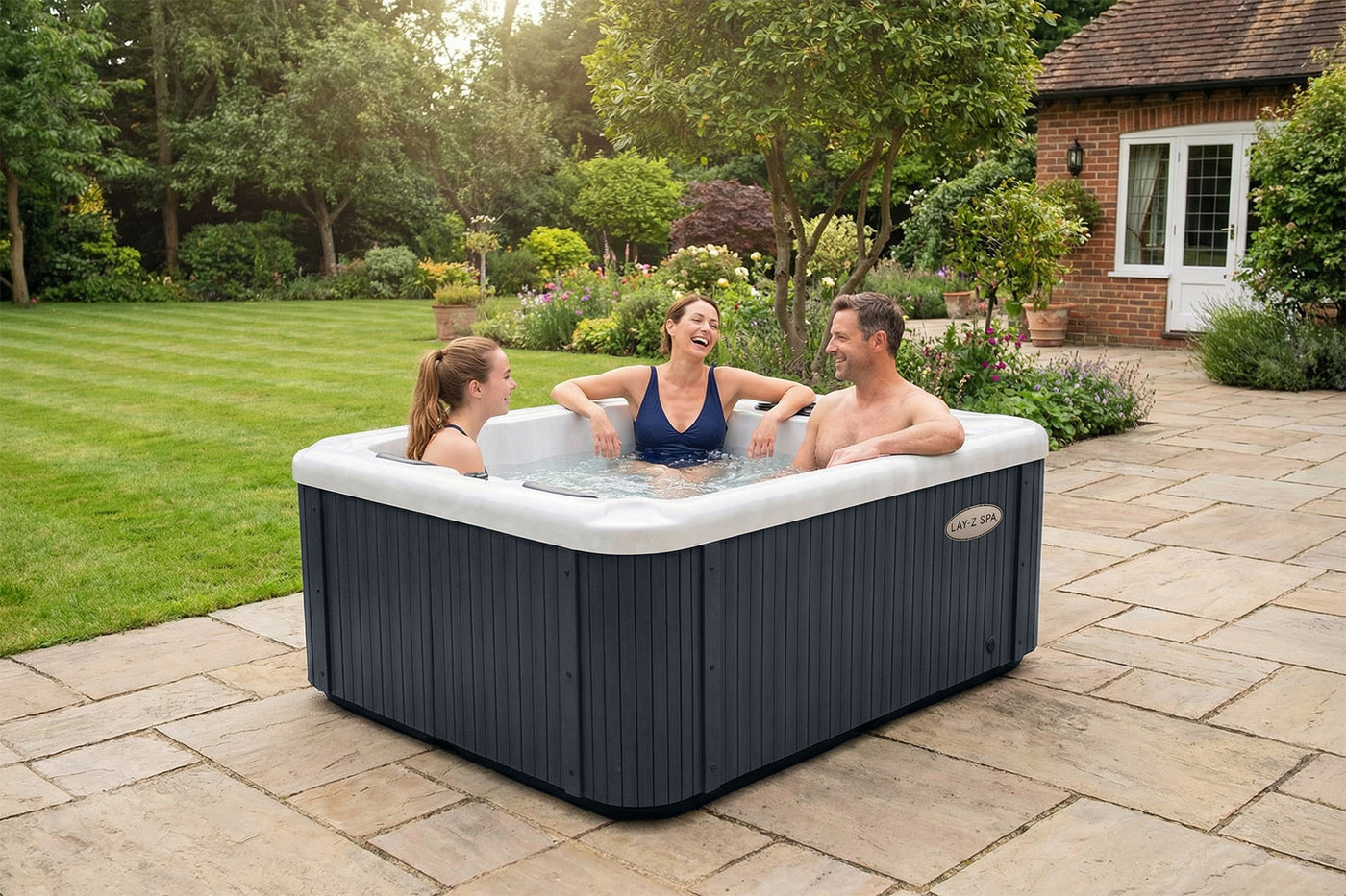 lay-Z-Spa Monte Carlo hot tub in family garden setting