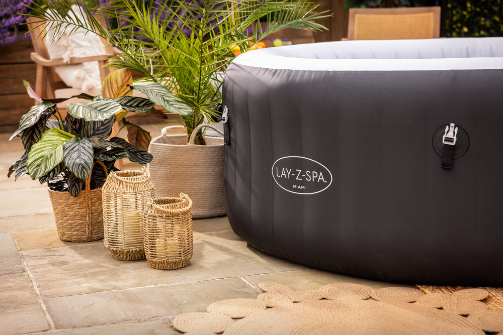Lay-Z-Spa Miami inflatable hot tub outdoor setting