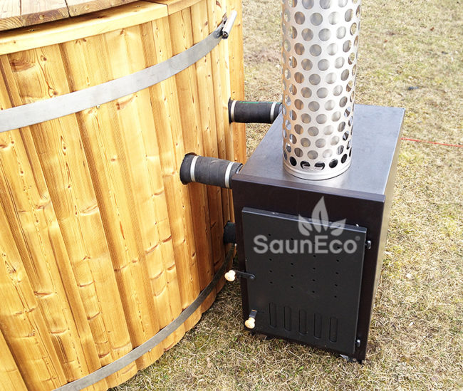 Log fired whirlpool + bubble jet system + Led + thermally modified wood + for 6 people + 2 meter (6.56 ft)