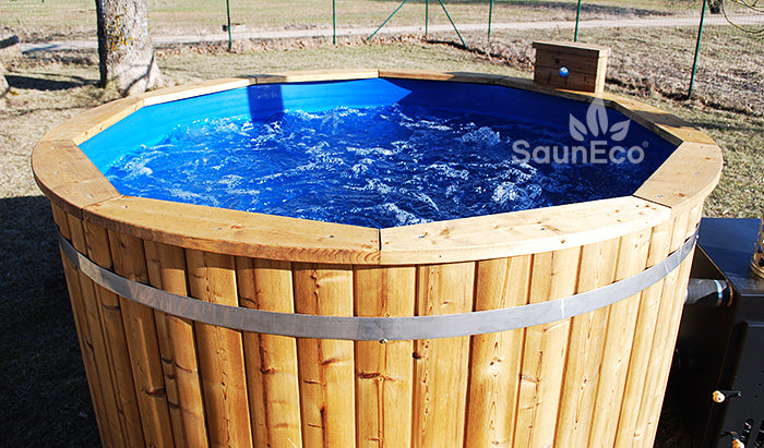 Log fired whirlpool + bubble jet system + Led + thermally modified wood + for 6 people + 2 meter (6.56 ft)