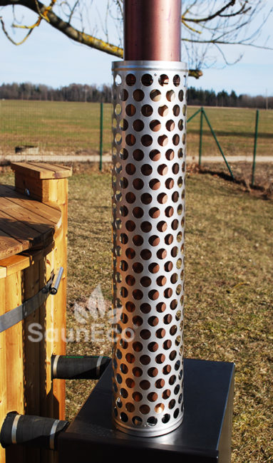 Log fired whirlpool + bubble jet system + Led + thermally modified wood + for 6 people + 2 meter (6.56 ft)