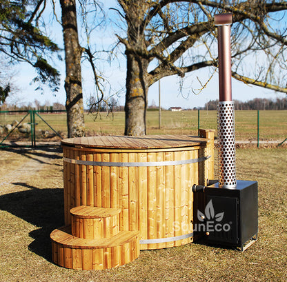 Log fired whirlpool + bubble jet system + Led + thermally modified wood + for 6 people + 2 meter (6.56 ft)