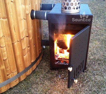 Log fired whirlpool + bubble jet system + Led + thermally modified wood + for 6 people + 2 meter (6.56 ft)