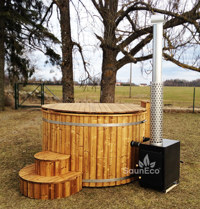 Log fired whirlpool + bubble jet system + Led + thermally modified wood + for 6 people + 2 meter (6.56 ft)