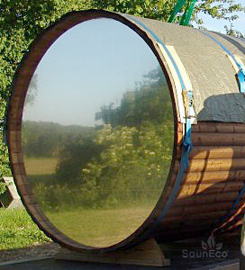 Barrel Saunas – Panorama Barrel Sauna Lodge (9ft) for 6 | Glass Wall, Terrace & Log-Fired Heater