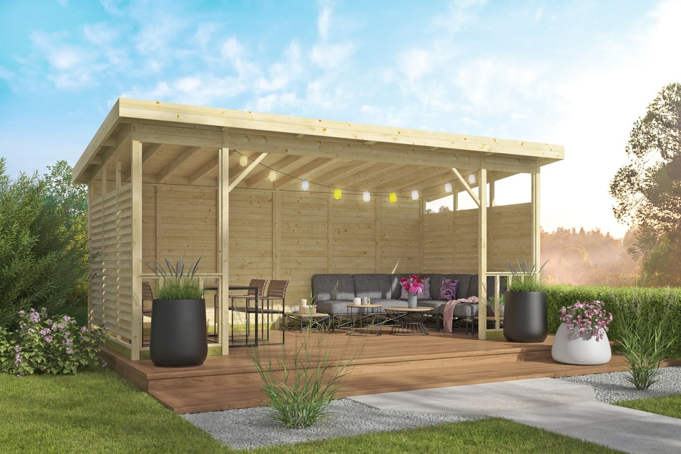 Kristina Wooden Gazebo with Slatted Walls 5.6 x 2.84m