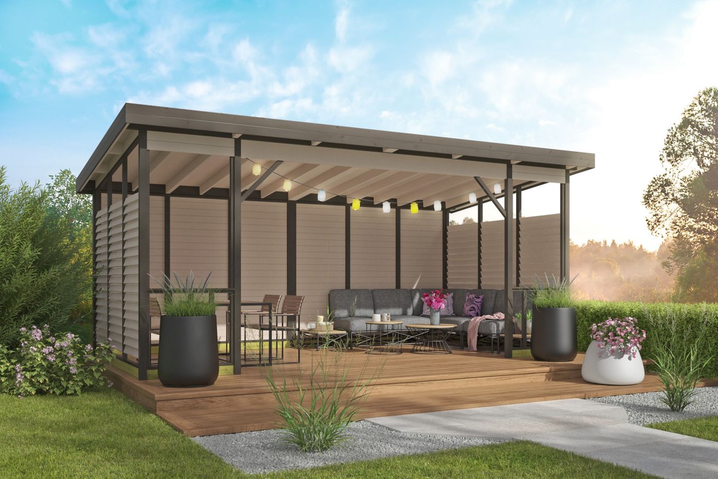 Kristina Wooden Gazebo with Slatted Walls 5.6 x 2.84m