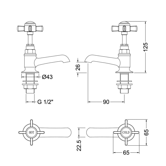 Nuie Beaumont Basin Taps Pair - Brushed Brass