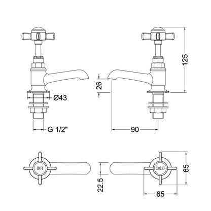 Nuie Beaumont Basin Taps Pair - Brushed Brass