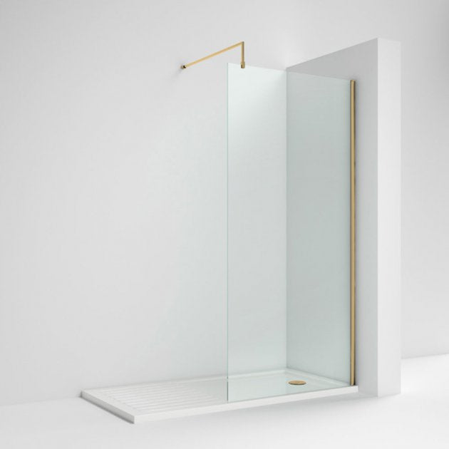 Nuie Minimal Brushed Brass 1850mm Wet Room Glass Shower Screen