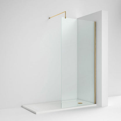 Nuie Minimal Brushed Brass 1850mm Wet Room Glass Shower Screen