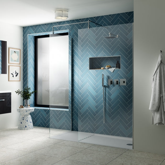 Nuie Minimal Chrome 1850mm Wet Room Glass Shower Screen