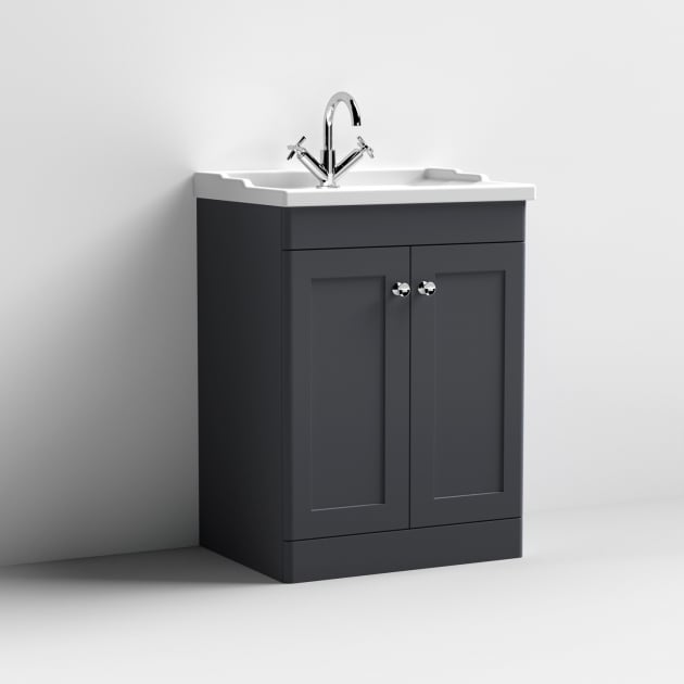 Classique 600mm 2-Door Floor Standing Vanity Unit with Ceramic Basin