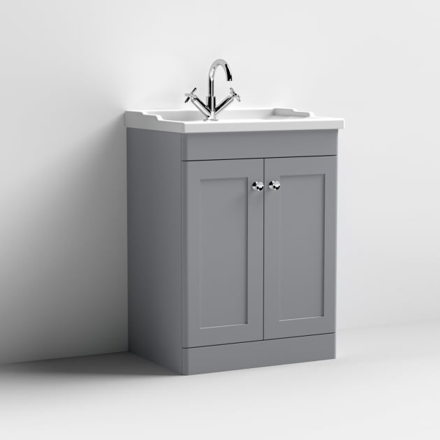 Classique 600mm 2-Door Floor Standing Vanity Unit with Ceramic Basin