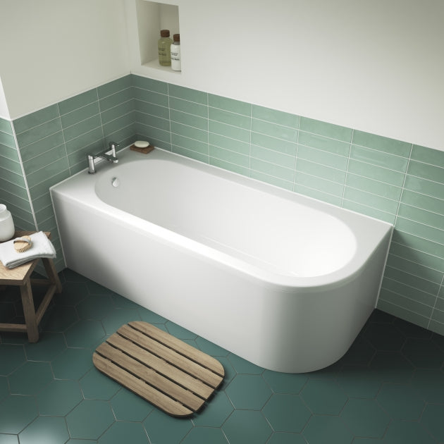 Nuie Crescent J-Shaped Curved Rectangular Acrylic Bath