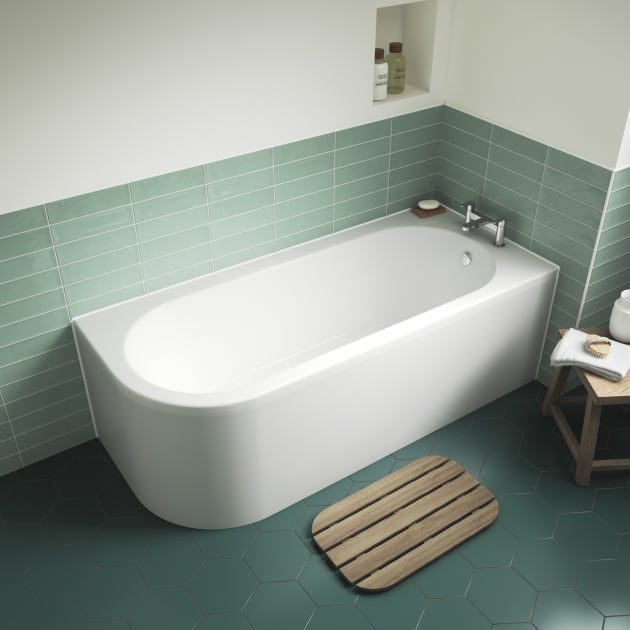 Nuie Crescent J-Shaped Curved Rectangular Acrylic Bath