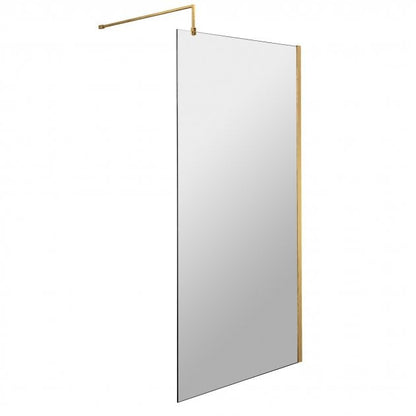Nuie Minimal Brushed Brass 1850mm Wet Room Glass Shower Screen