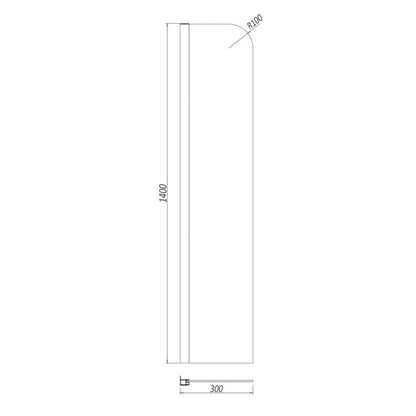 Orbit A6 Radius Edge Fixed Bath Screen 1400mm H x 300mm W - 6mm Glass