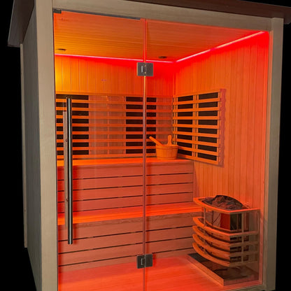 V2 Hybrid-Heating 4 Person Sauna Infrared & Electric Stove Sauna
