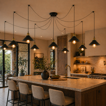 9-Light Spider Pendant Chandelier | E27 Industrial Lighting ~6668