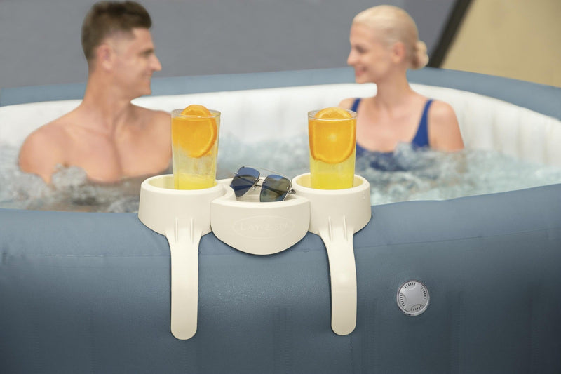 Hot tub drinks holder holding a beverage