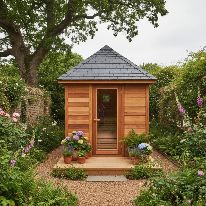 Premium Timber Sauna Cabin in British Garden