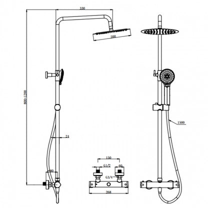 Prestige Plan Thermostatic Bar Shower with Ultra Slim Stainless Shower Drencher and Sliding Handset