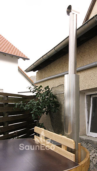 Hot tub chimney protection tube installed on chimney pipe
