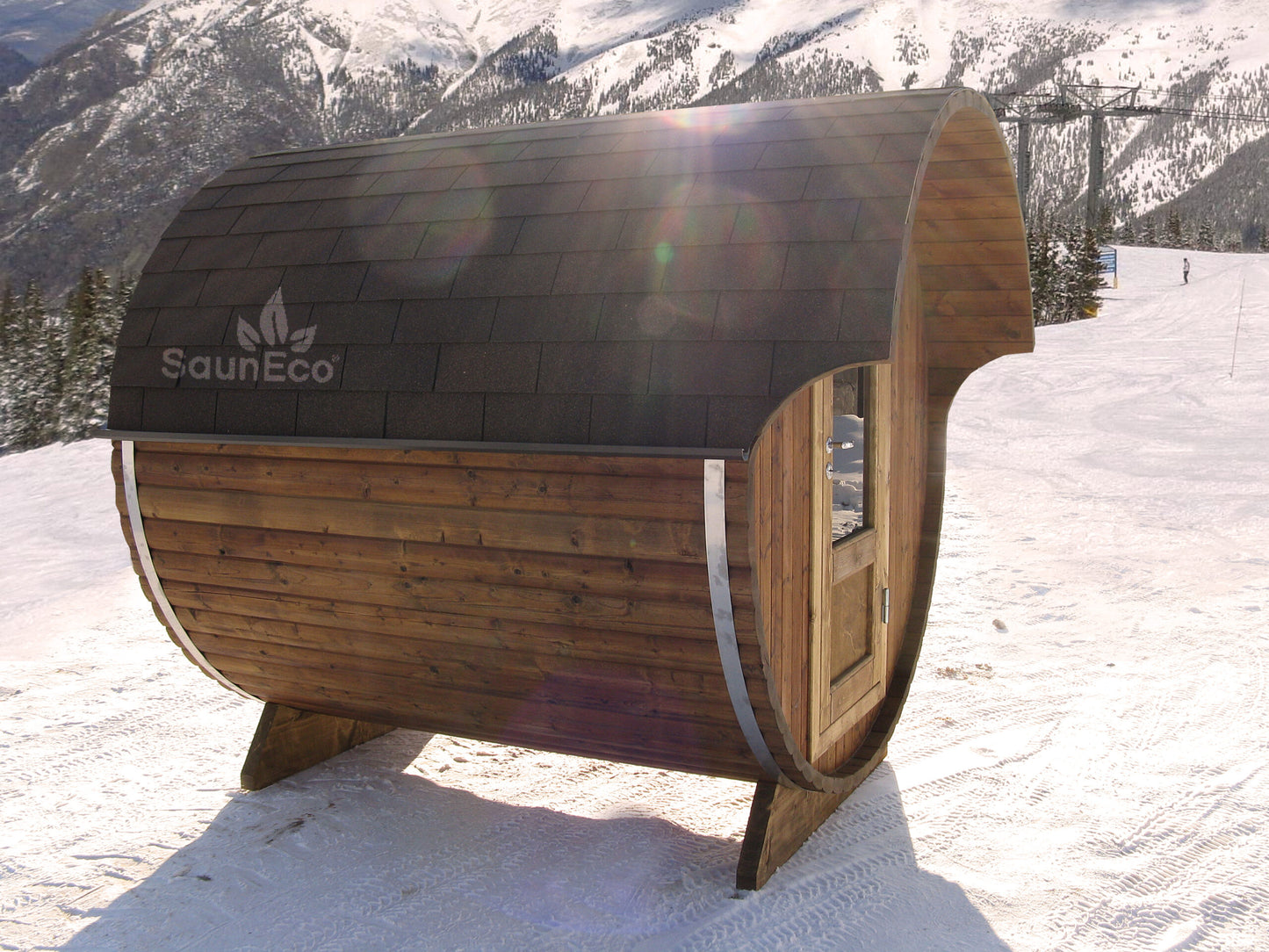 Small And Practical Wooden Barrel Sauna For 6 (↔8ft) + Electric Heater + Thermowood