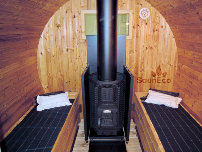 Barrel Saunas – Small Wooden Barrel Sauna Lodge (8ft) for 6 | Wood-Fired Heater