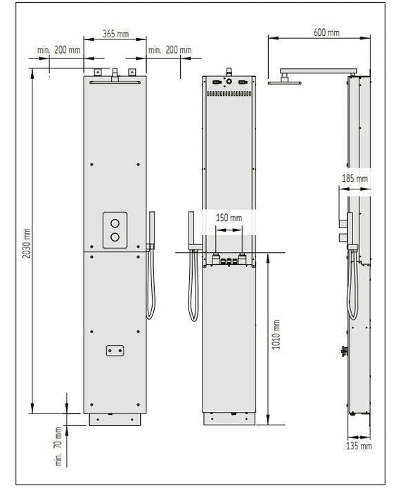 Harvia Nova Steam Shower Column 2,0kW, 1976x365x135mm, SWA20U1XA