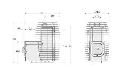 SAUNA WOODBURNING STOVE HUUM HIVE FLOW LS 9,8kW, THROUGH THE WALL
