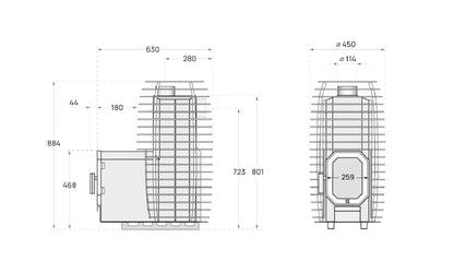 SAUNA WOODBURNING STOVE HUUM HIVE FLOW MINI LS 8,5kW, THROUGH THE WALL