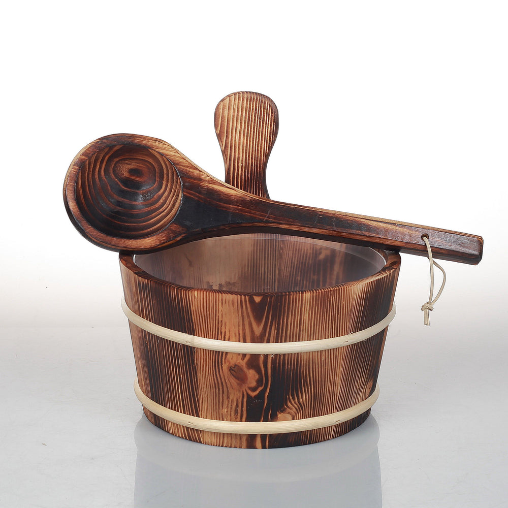 SAUFLEX 4,0 l wooden bucket and 36cm ladle, burned aspen