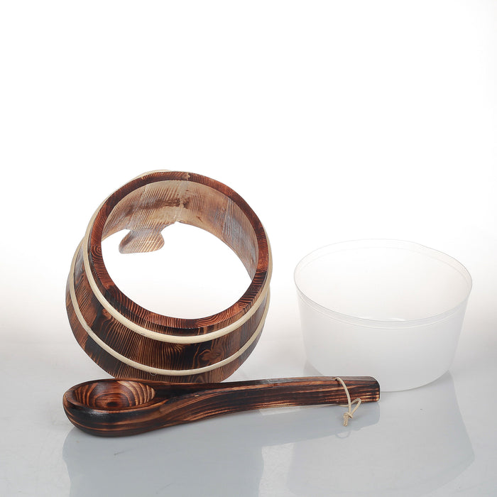 SAUFLEX 4,0 l wooden bucket and 36cm ladle, burned aspen