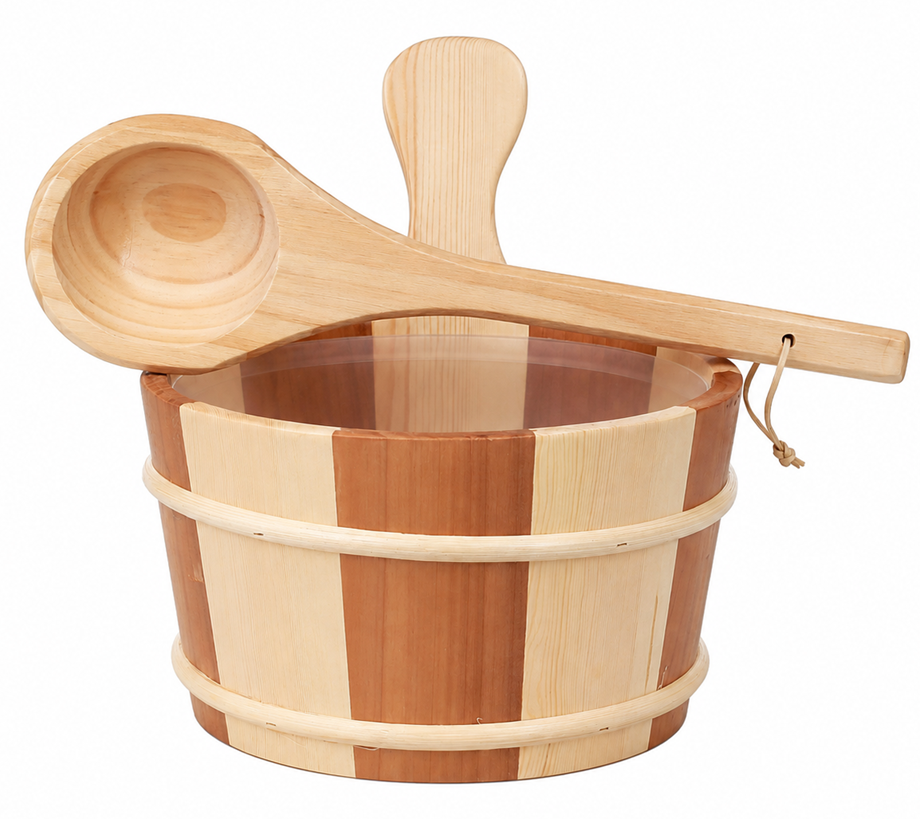 SAUFLEX 7L WOODEN BUCKETAND 36CM LADLE, PINE / CEDAR