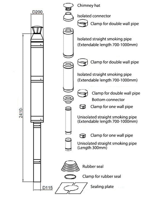 MODULAR Chimney Set ARK-115 skamet sauna chimney stainless steel