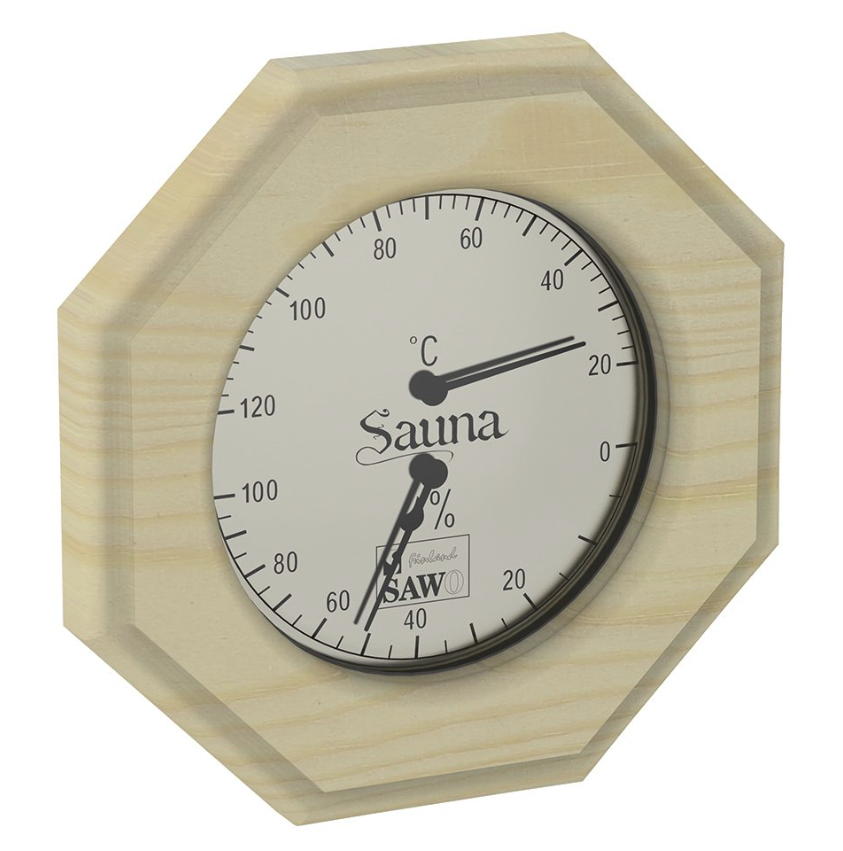 SAWO THERMO-HYGROMETER 241-THP, OCTAGONAL, PINE