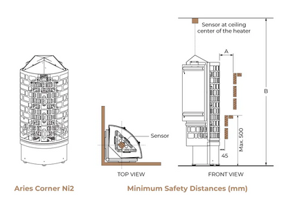 ELECTRIC SAUNA HEATER SAWO ARIES CORNER BLACK NI2, ARI3-75Ni2-CNR-BL-P-C 7,5kW, WITHOUT CONTROL UNIT