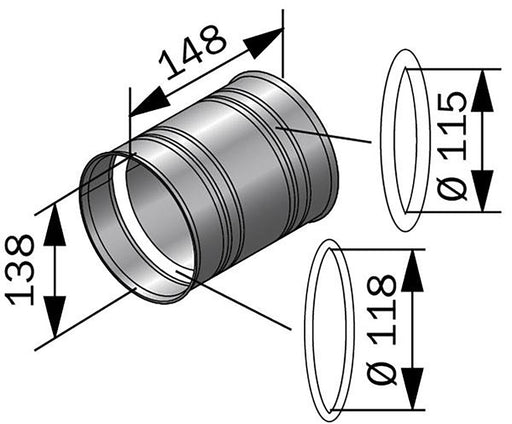 HARVIA adapter for stone smoke pipes, Ø115/118mm